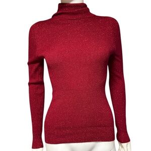 Cache vintage red metallic turtleneck sweater - size M